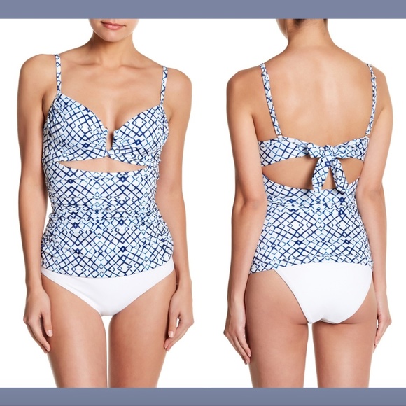 NEW A Che Mae Cutout Print Bandeau Tankini Top - Picture 1 of 9